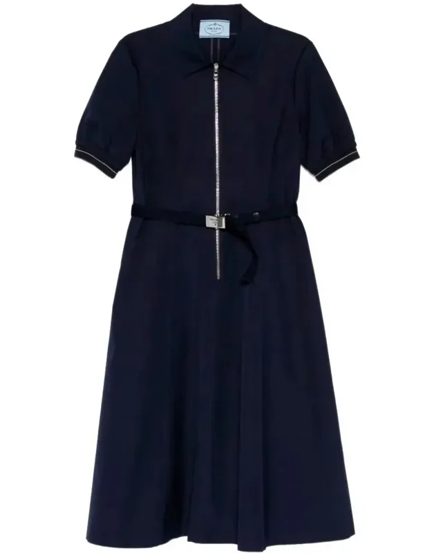 Belted Midi Polo Dress With Half Zip