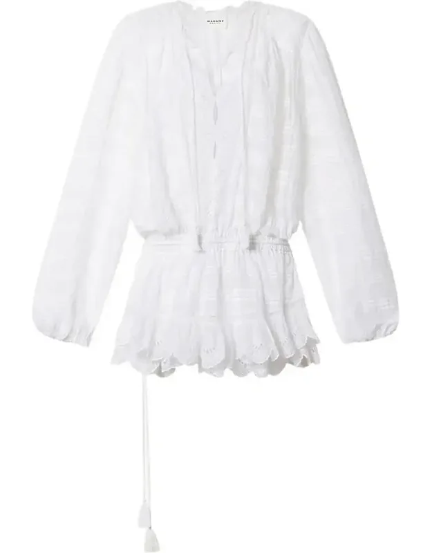 Preya Short Ruffled Cotton And Floral Lace Dress