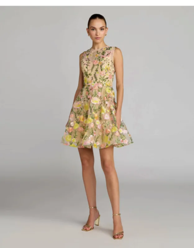 Floral Embroidered Sleeveless A-line Mini Dress