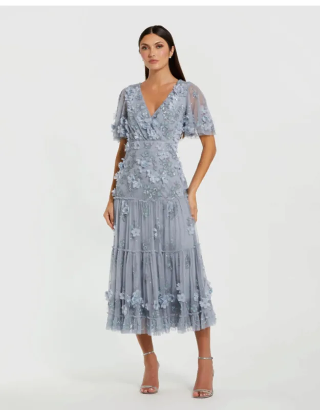 Floral Embellished Flutter Sleeve Dress