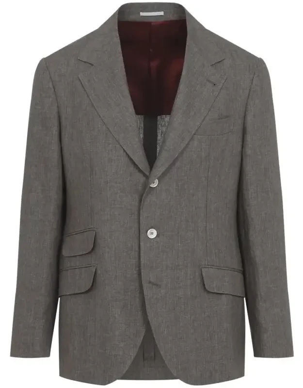 Nocciola Linen Jacket With Notched Collar And Flap Pockets