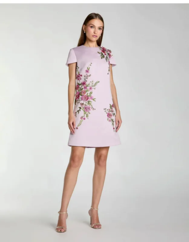 Cap Sleeve Embroidered Satin Mini Dress