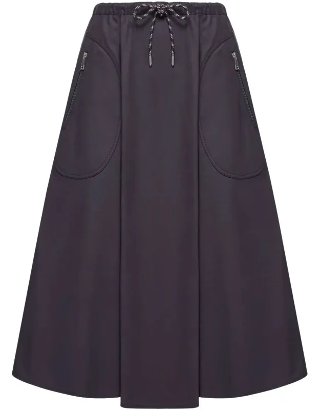 Utility Midi Skirt With Contrasting Drawstring Tie And Pockets