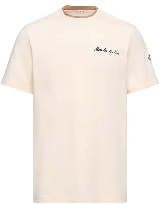 Embroidered Logo Double Crew Neckline Cotton T-shirt