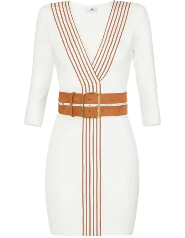Knit Fabric Dress With Striped Bands