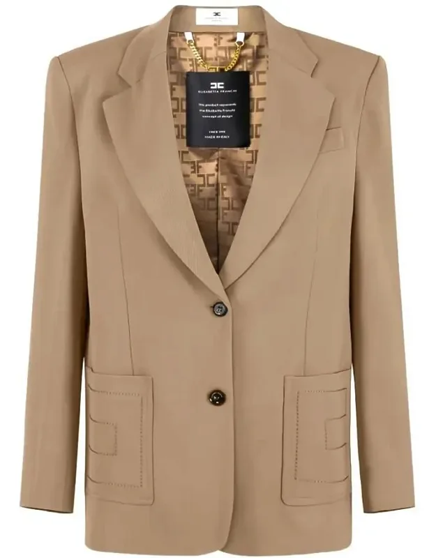 Single-breasted Gabardine Blazer With Embroidered Pockets