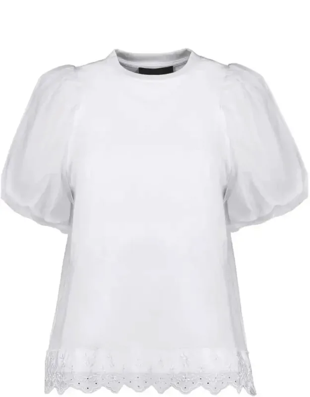 Tulle Overlay Puff Sleeve Lace T-shirt