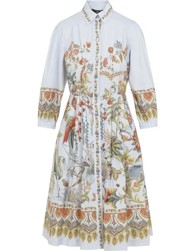 Etro Midi Dress With Pointed Collar And Balloon Sleeves