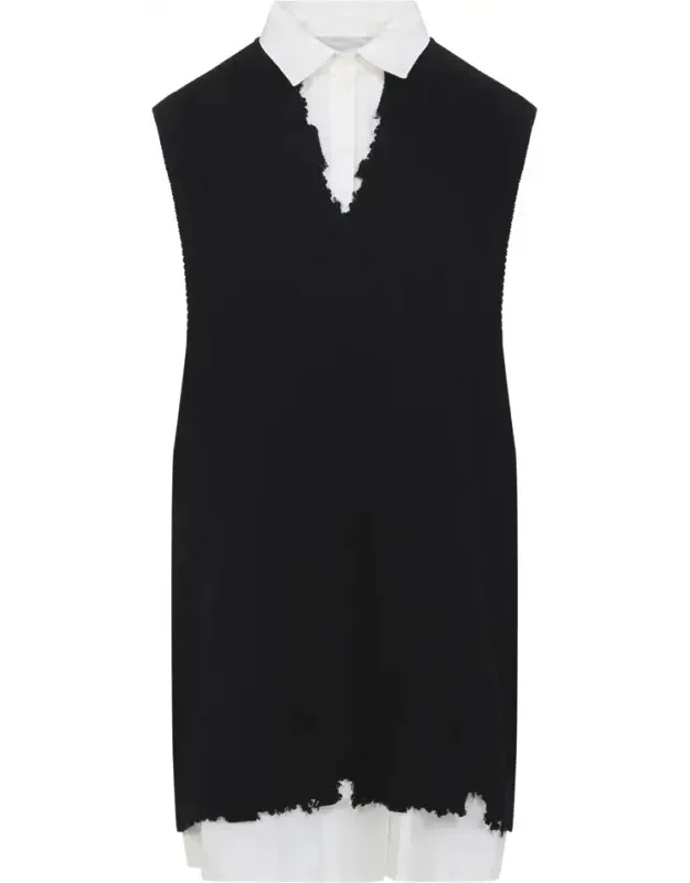 Mini Dress With Pointed Collar And Raw-cut Edges