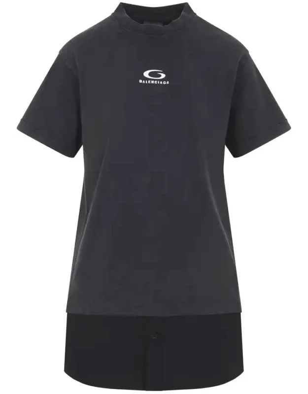 Dress With Round Neckline And Contrasting White Logo