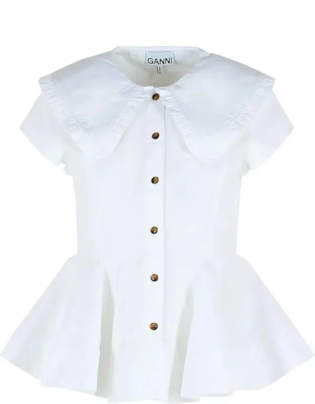 Ganni Shirt With Rounded Collar And Button Closure