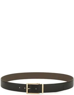 Gancini Hammered Leather Reversible Belt With Gold Rectangle Buckle