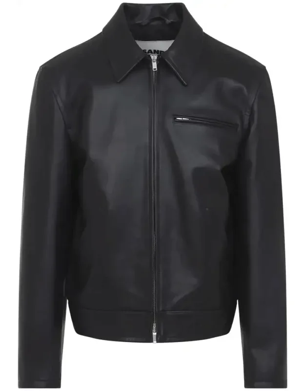 Jacket With Pointed Collar And Front Zipped Fastening