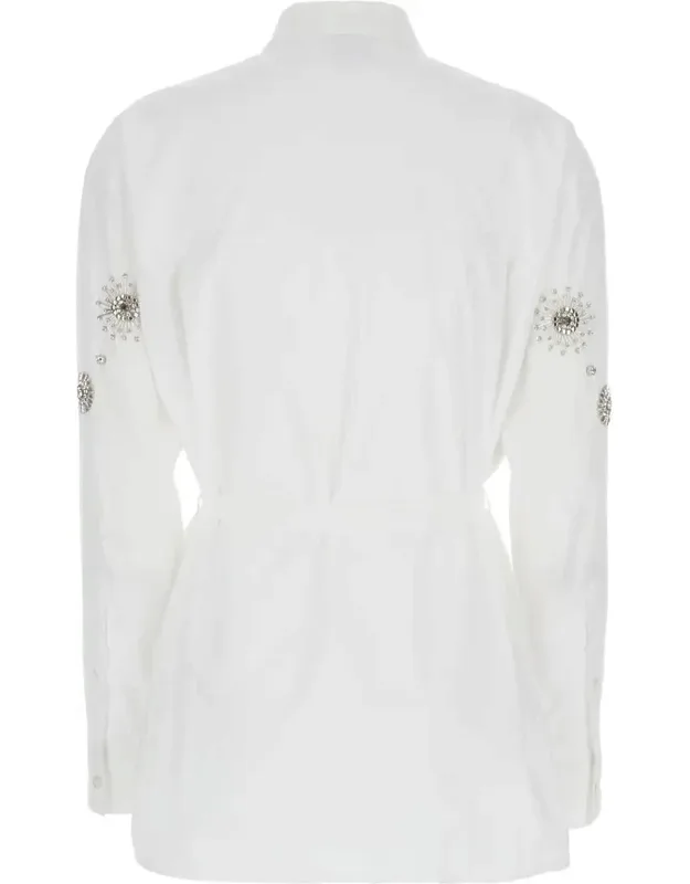 Carley Shirt With Front Bow Detail And Front Crystal Embellishments In Cotton