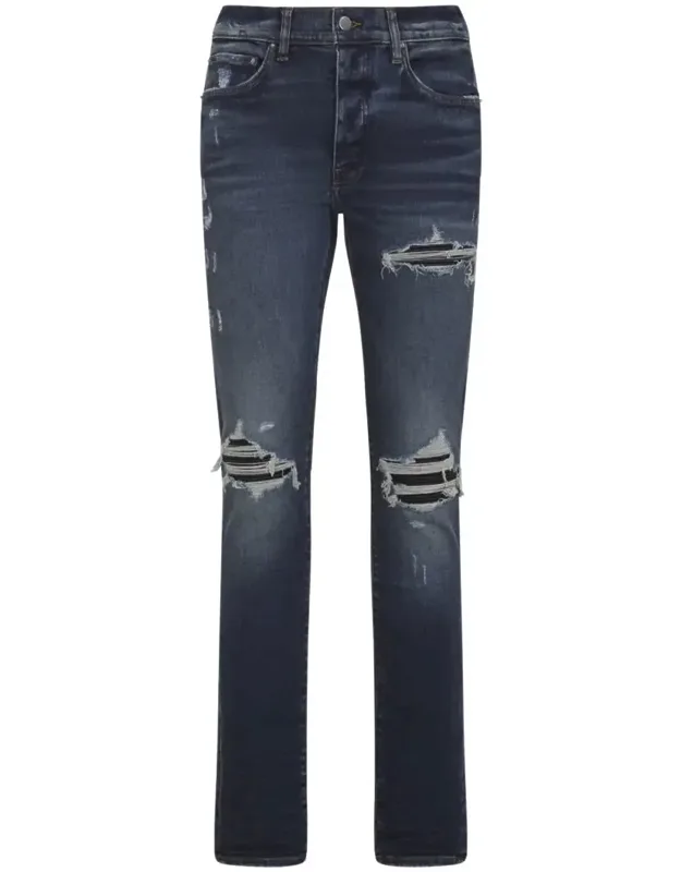 Jeans With Distressed Details And Straight Hem