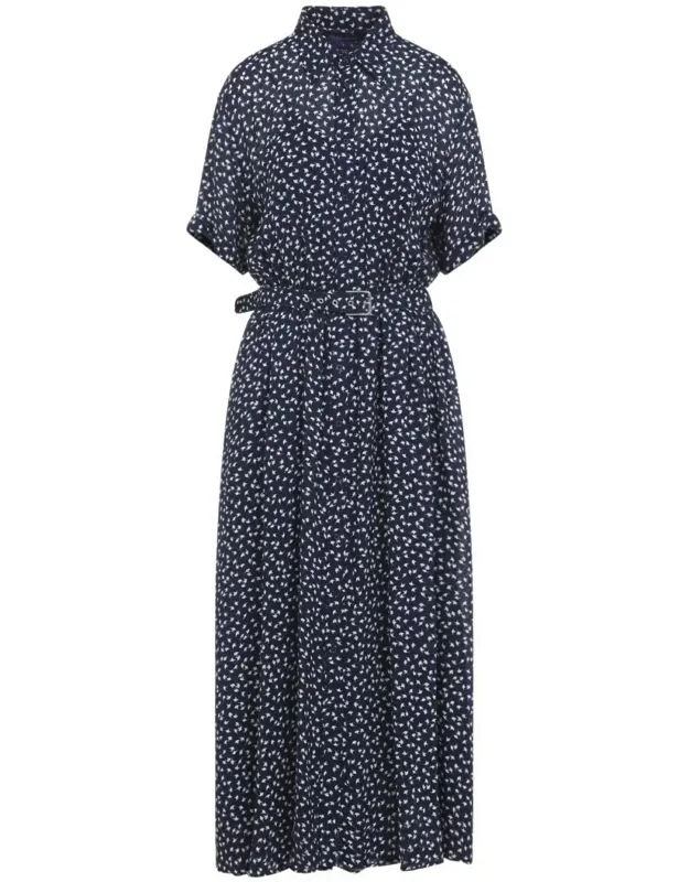 Dress With Pointed Collar And Tonal Adjustable Belt