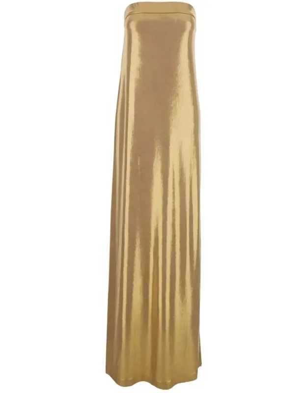 Metallic Off-shoulder Sleeveless Dress With Maxi Side Slit In Tech Fabric Stretch