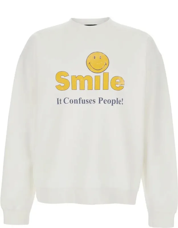 Crew Neck Sweater With Print On The Front In Cotton