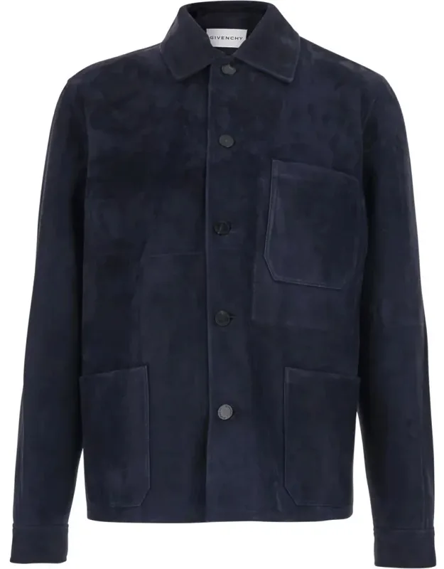 Jacket With Classic Collar And Front Pockets In Suede