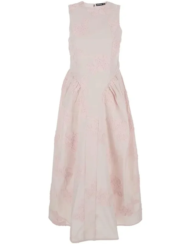 Sleeveless Long Dress With Round Neckline And All-over Floral Embroidery In Tech Fabric Stretch