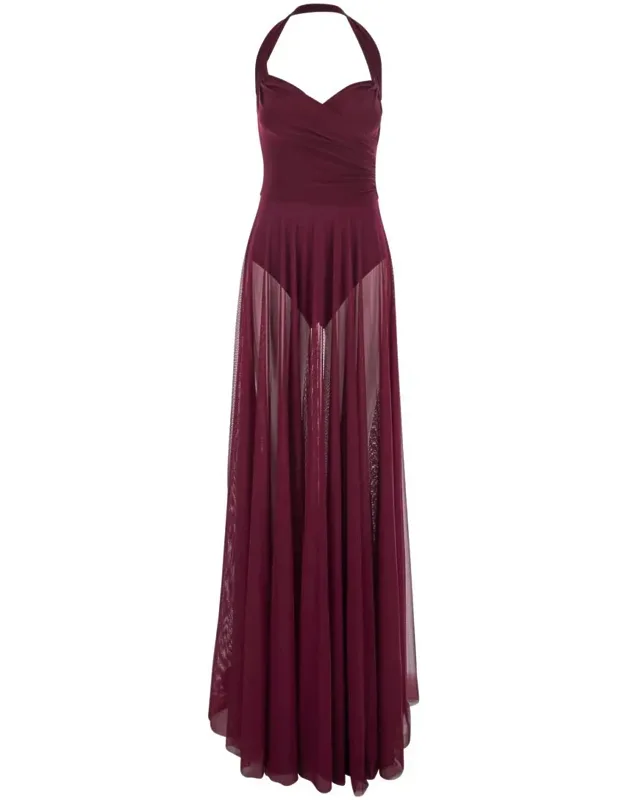 Cayla Long Dress With Halterneck And Flared Skirt In Tech Fabric Stretch