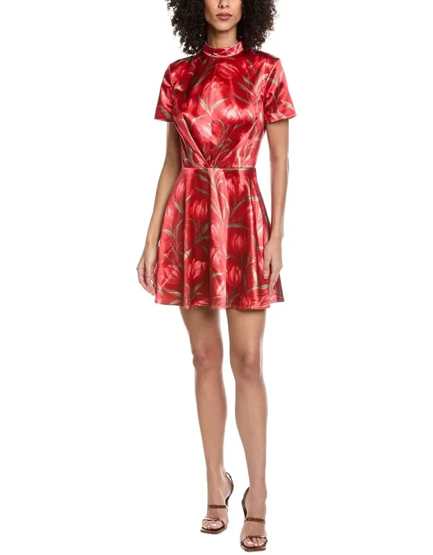 Mock Neck Floral Jacquard Fit & Flare Mini Dress