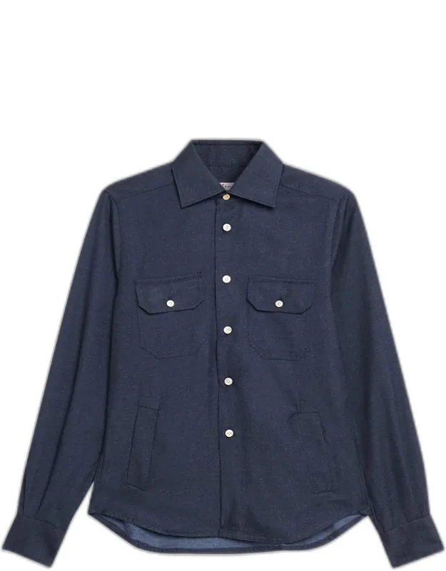 Cashmere Twill Double-pocket Button-down Shirt