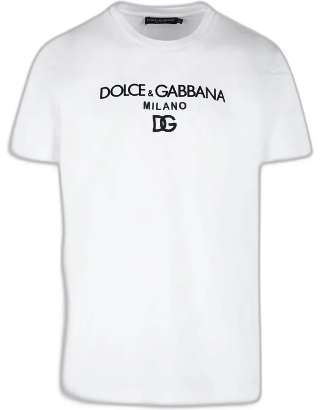 T-shirt With Ribbed Crew Neck And Contrast Front Logo Embroidery
