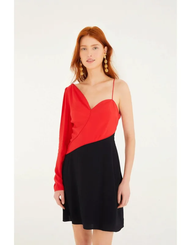 Bicolor One-shoulder Mini Dress