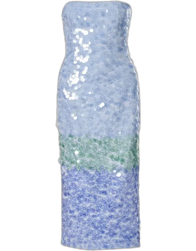 Strapless Stripe Sequined Midi Dress