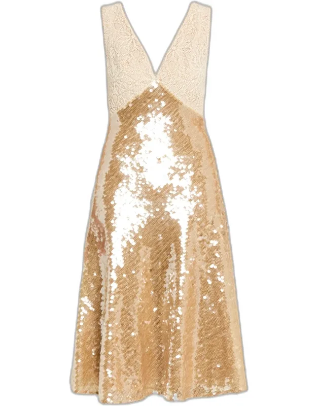 Kassie Low-back Lace & Sequin Midi Dress