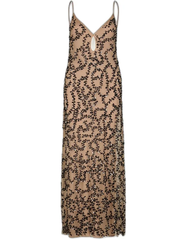 Embroidered Mesh Maxi Dress