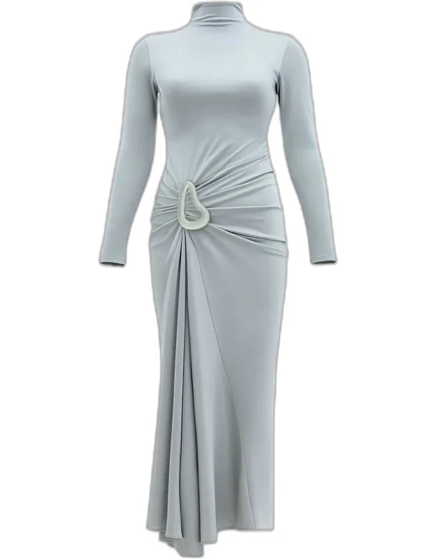 Venus Mock-neck Draped Backless Ankle Dress