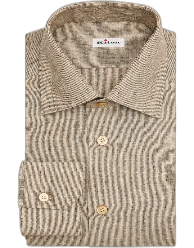 Linen Blend Micro-stripe Dress Shirt