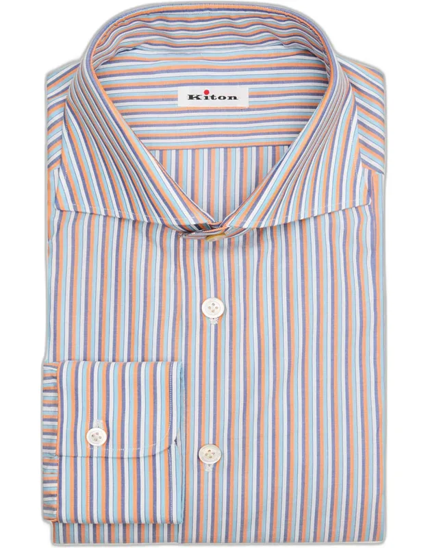 Cotton Multicolor Stripe Spread-collar Dress Shirt