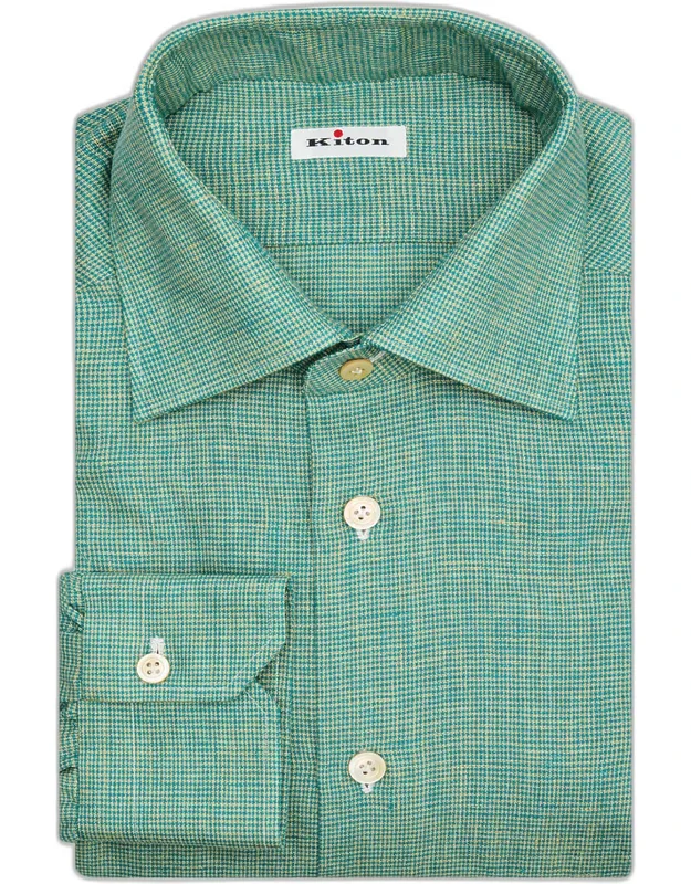 Linen Blend Micro-houndstooth Dress Shirt