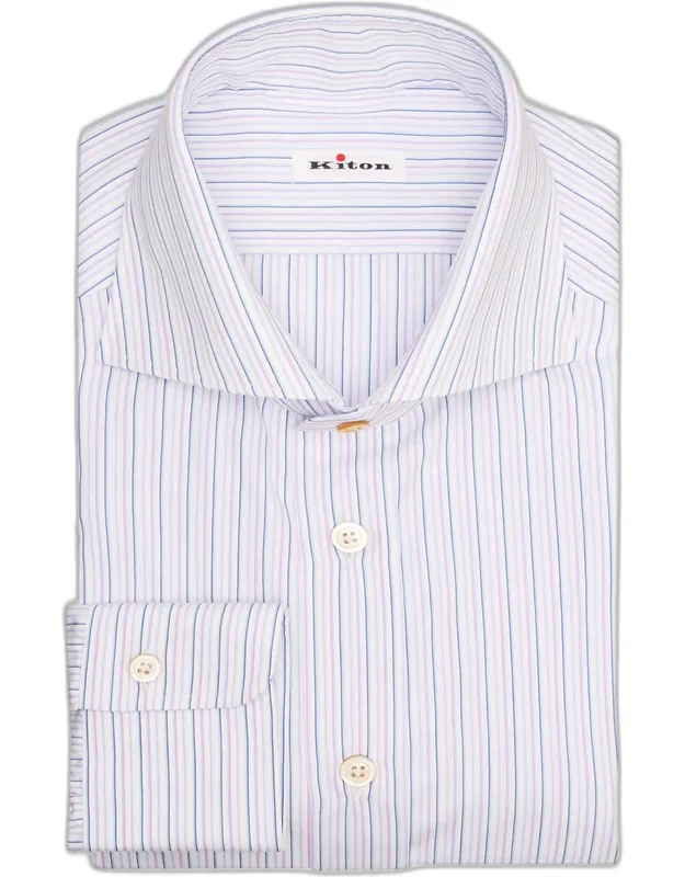 Spread Collar Multi-stripe Cotton Dress Shirt