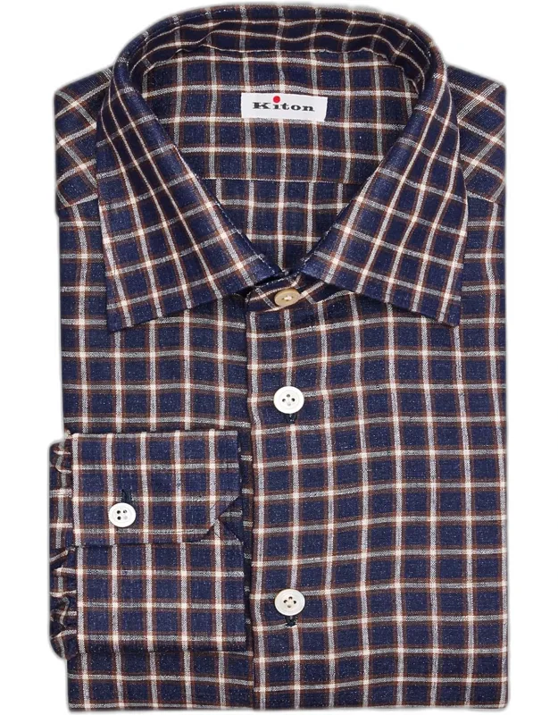 Linen-blend Windowpane Plaid Dress Shirt