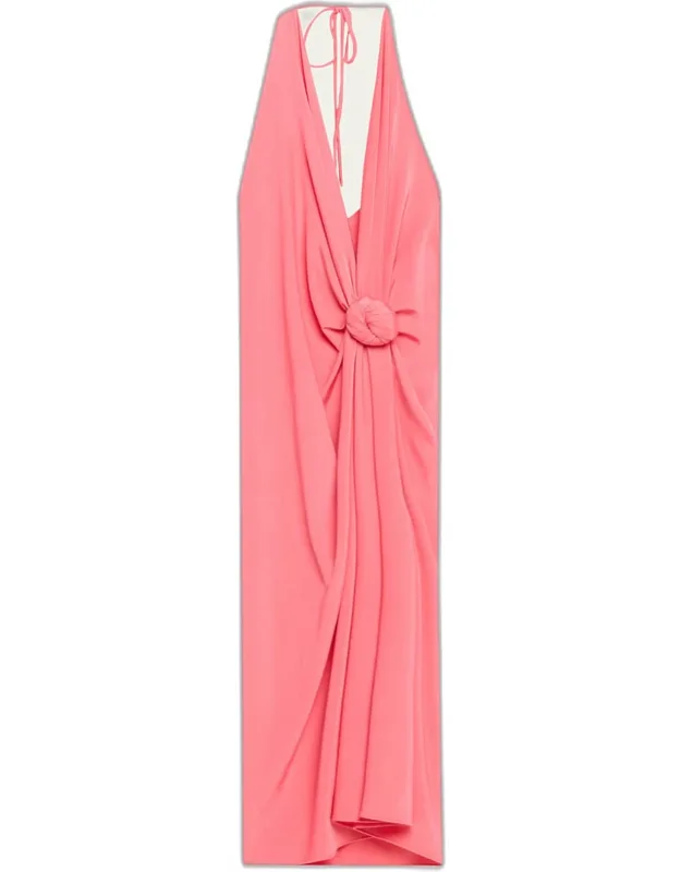 Guadalupe Knotted Backless Halter Midi Dress