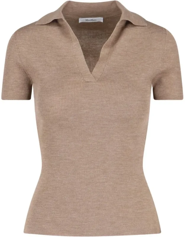 "polo Shirt With Ribbed Knit And V-neck"