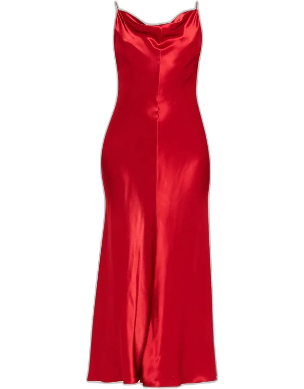 Hammered Satin Cowl-neck Maxi Slip Dress