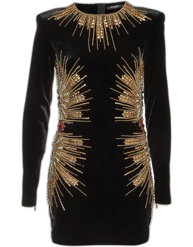 Velvet Embellished Mini Dress