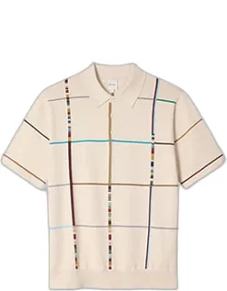 Signature Stripe Check Knitted Cotton Polo Shirt