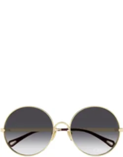 Chloé Gold Grey Shaded Round Metal Sunglasses