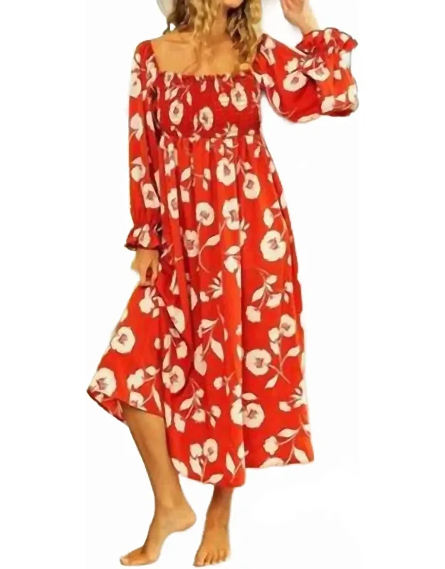 Floral Moss Crepe Smocked Dress