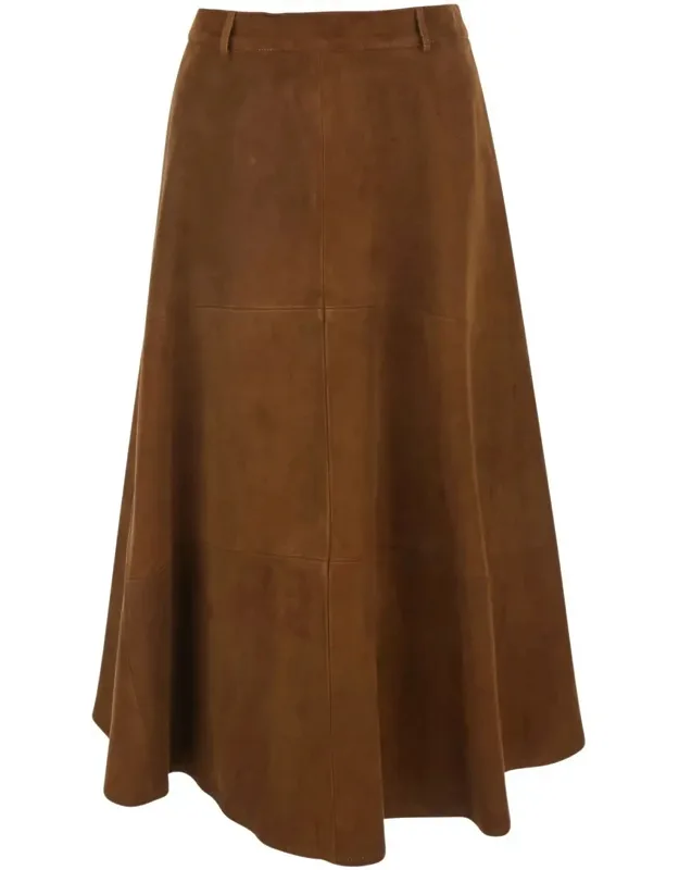 Flared Skirt With Rear Zip Closure And Belt Loops In Suede