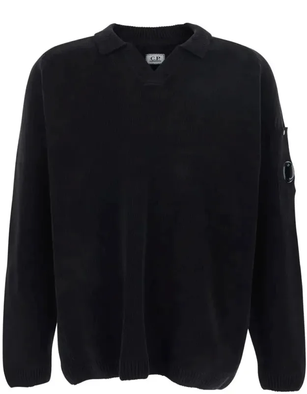 Sweater With Polo Shirt Style Collar And Google Plaque On The Sleeve In Cotton
