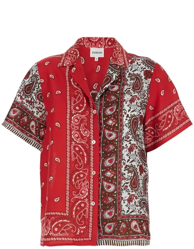 Shirt With Cuban Neck And All-over Bandana Print In Silk