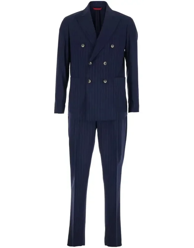 Double-breasted Suit With All-over Striped Motif And Peak Revers