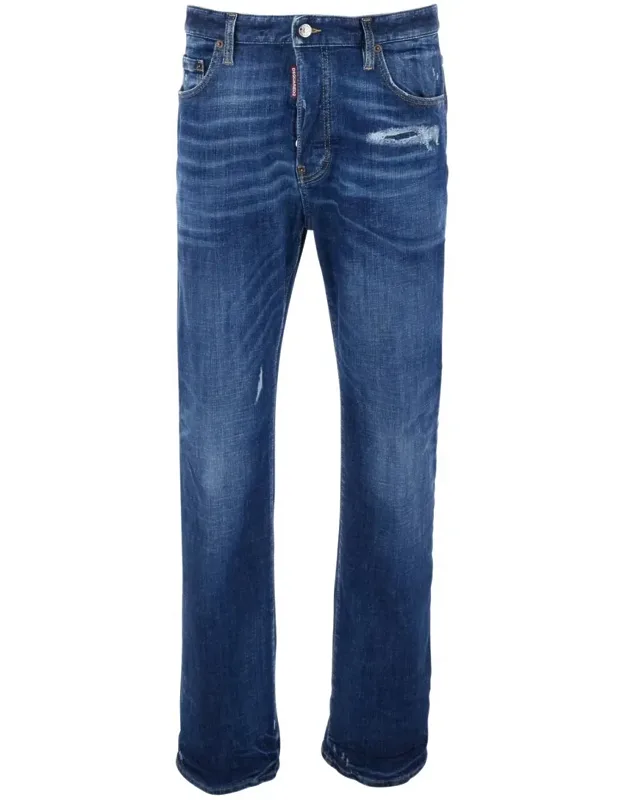 Jeans With Ripped Details And Logo Patch On The Rear In Denim